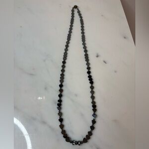 Heart Link Hematite Necklace 28” Beaded Romantic Minimalist